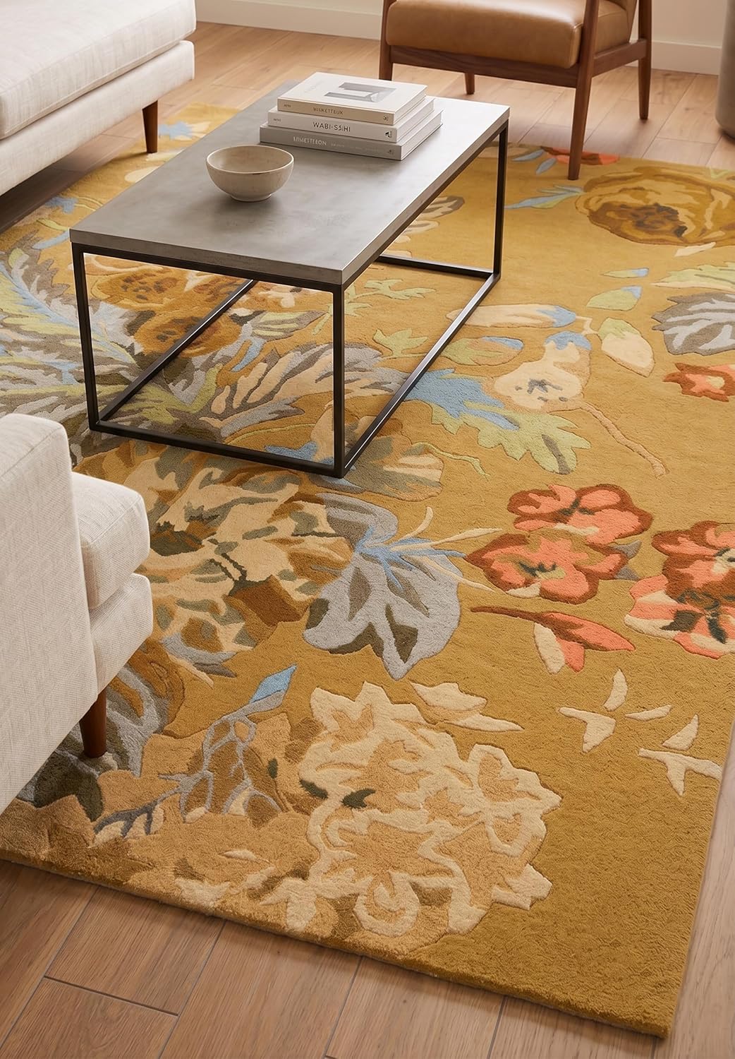 Modern Rose Floral Wool Rug | Colorful Garden Flower Design Carpet