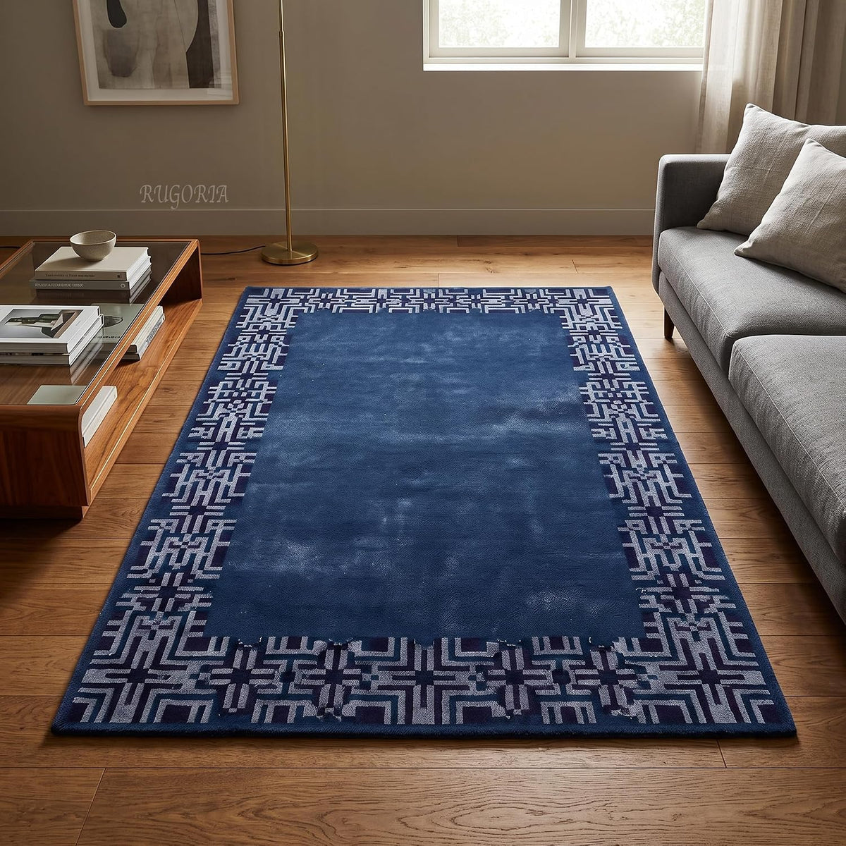 Hand-Tufted Wool Area Rug, Geometric Border,