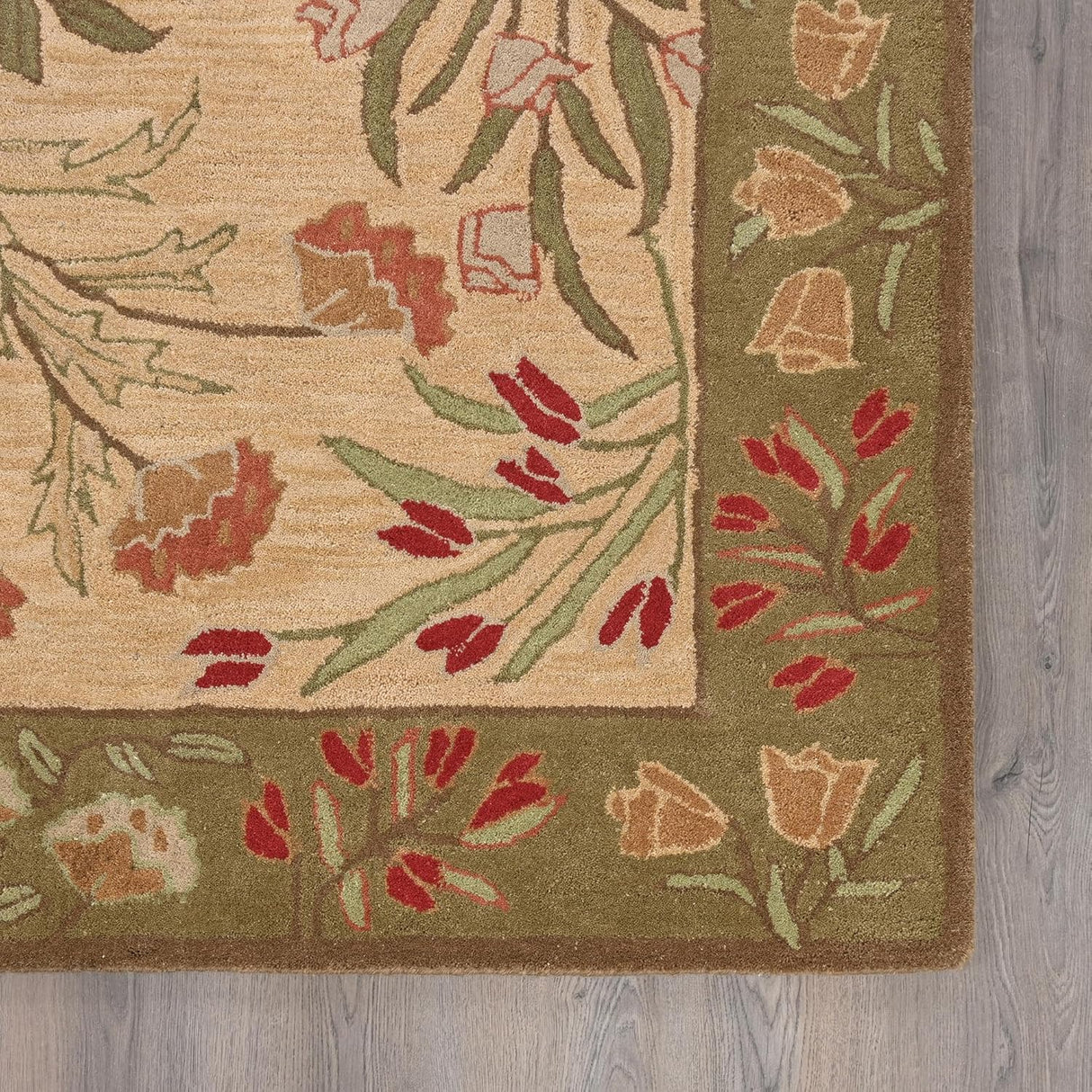 Hand-Tufted Adeline Wool Rug in Beige/Blue with Traditional Floral Tulip Design