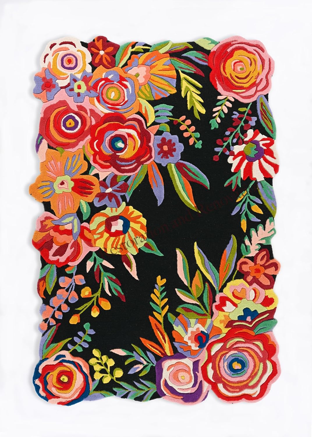 Handmade Colorful Roses Floral Wool Area Rug