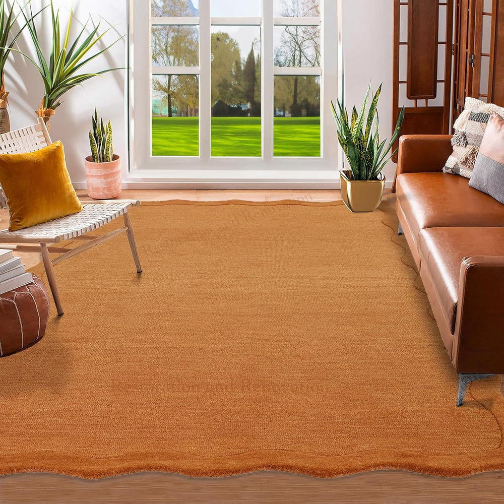 Scalloped Wool Rug – Hand-Tufted, Thick & Soft, Wavy Edge with Cotton Backing