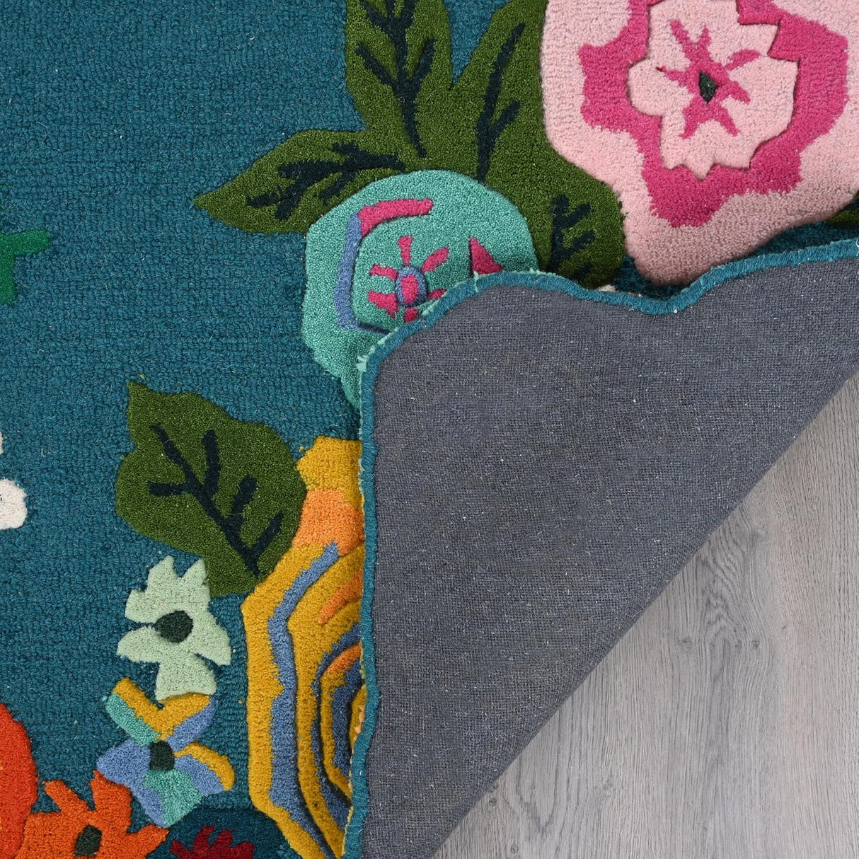 Handmade Colorful Roses Floral Wool Area Rug