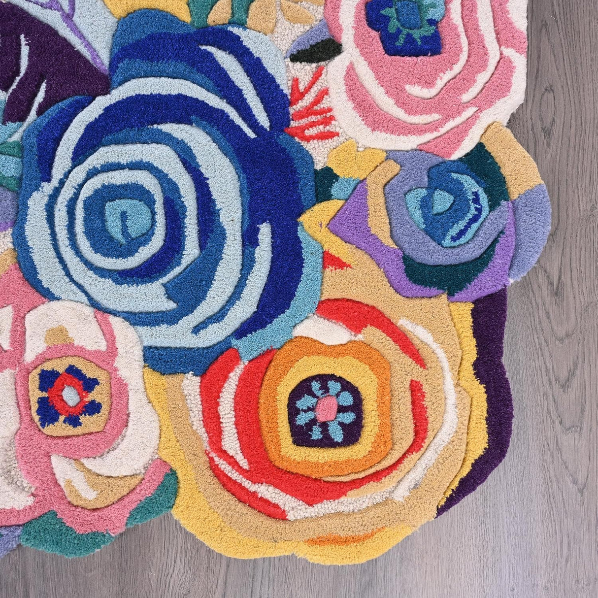 Handmade Colorful Roses Floral Wool Area Rug