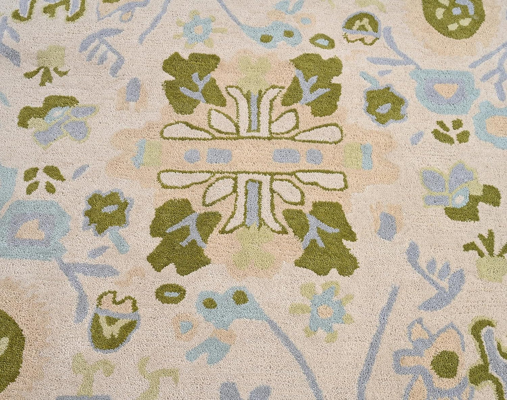 Handmade Oushak Wool Area Rug – Featuring Floral and Botanical Patterns in Soft Tones