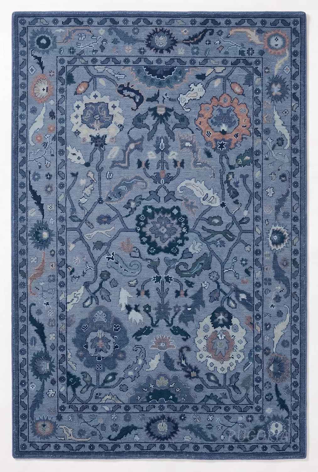 Handmade Wool Area Rug Traditional Floral Medallion Design
