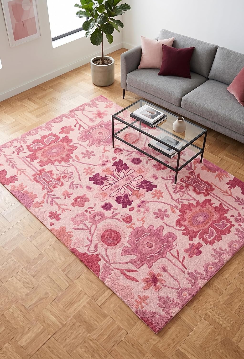Handmade Oushak Wool Area Rug – Featuring Floral and Botanical Patterns in Soft Tones