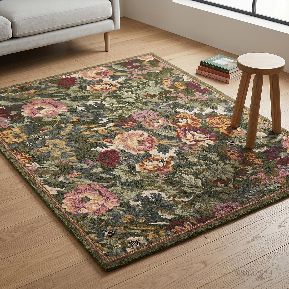Floral Garden Hand Tufted Wool Area Rug with Botanical Bloom Pattern