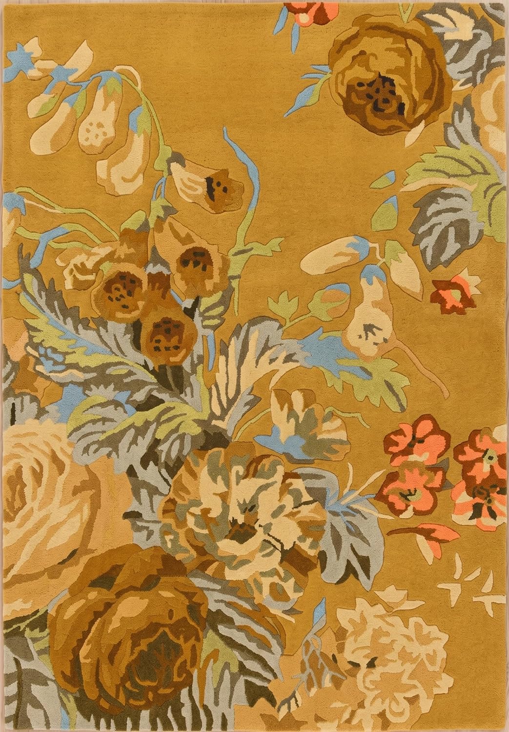 Modern Rose Floral Wool Rug | Colorful Garden Flower Design Carpet