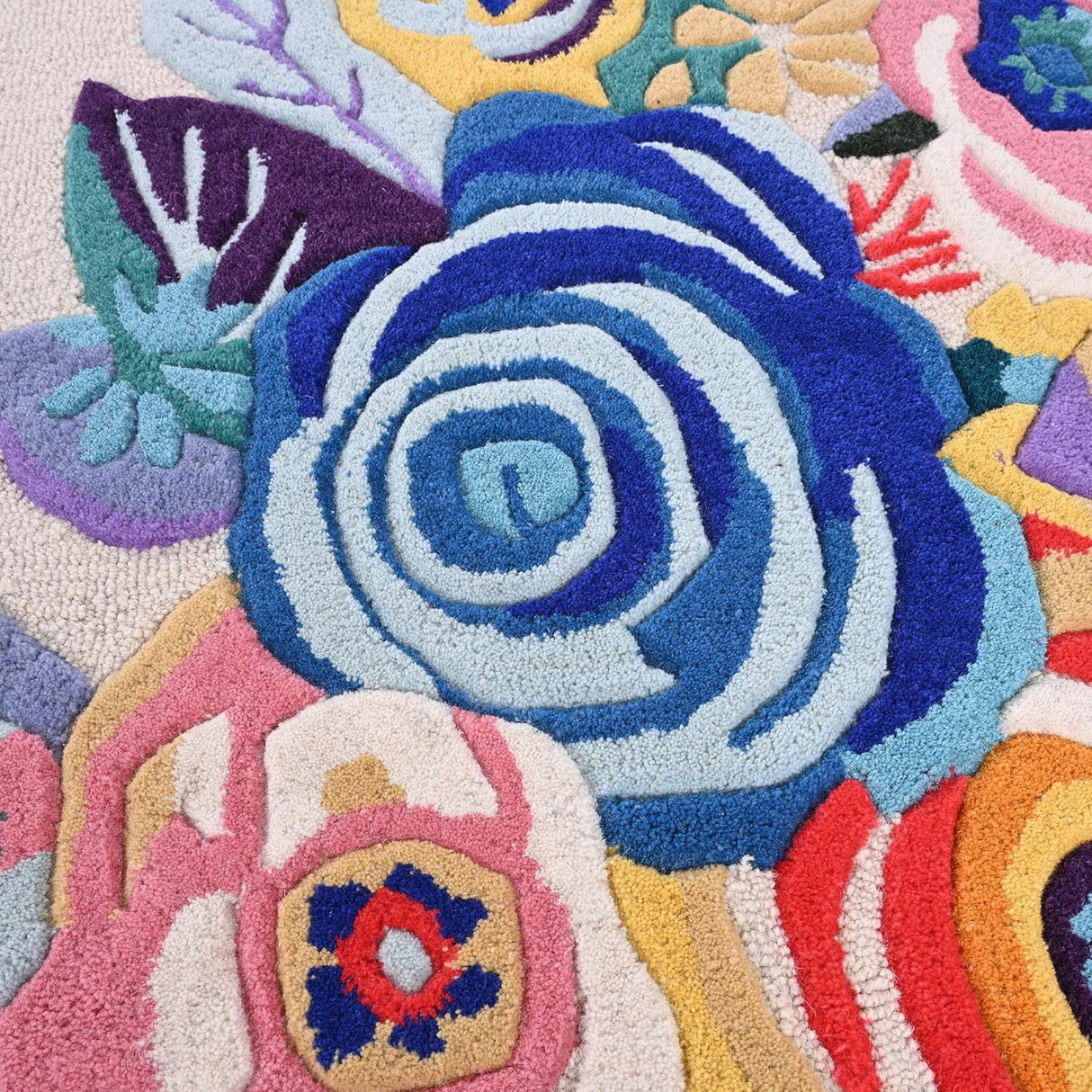Handmade Colorful Roses Floral Wool Area Rug