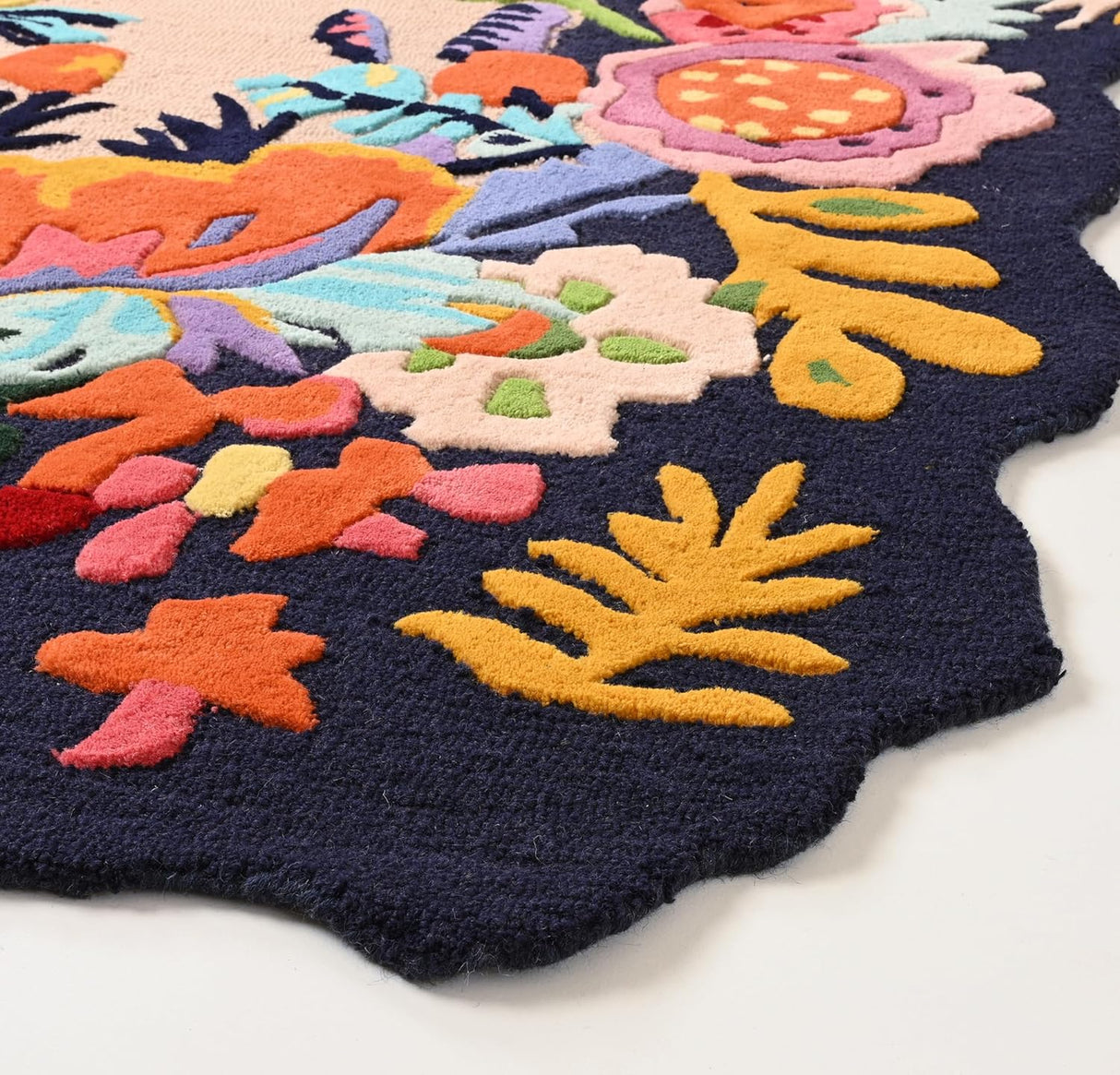 Floral Wool Area Rug - Handcrafted Colorful Garden Design