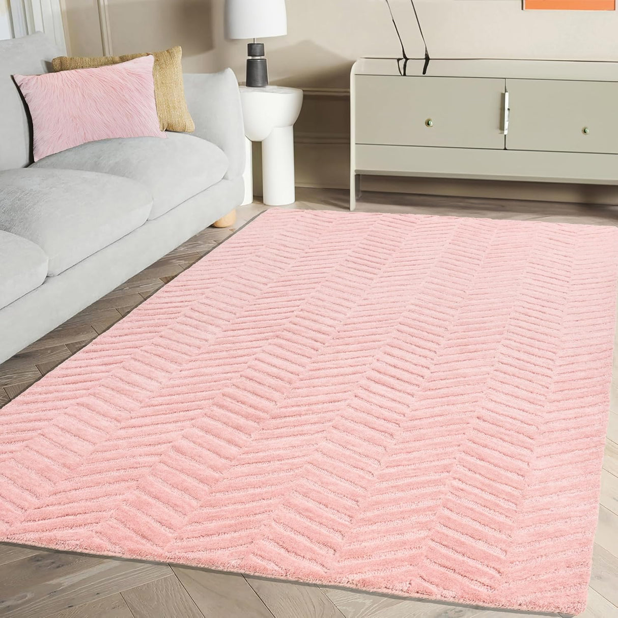 Modern Herringbone Chevron Collection Area Rug - Handmade Wool Carpet