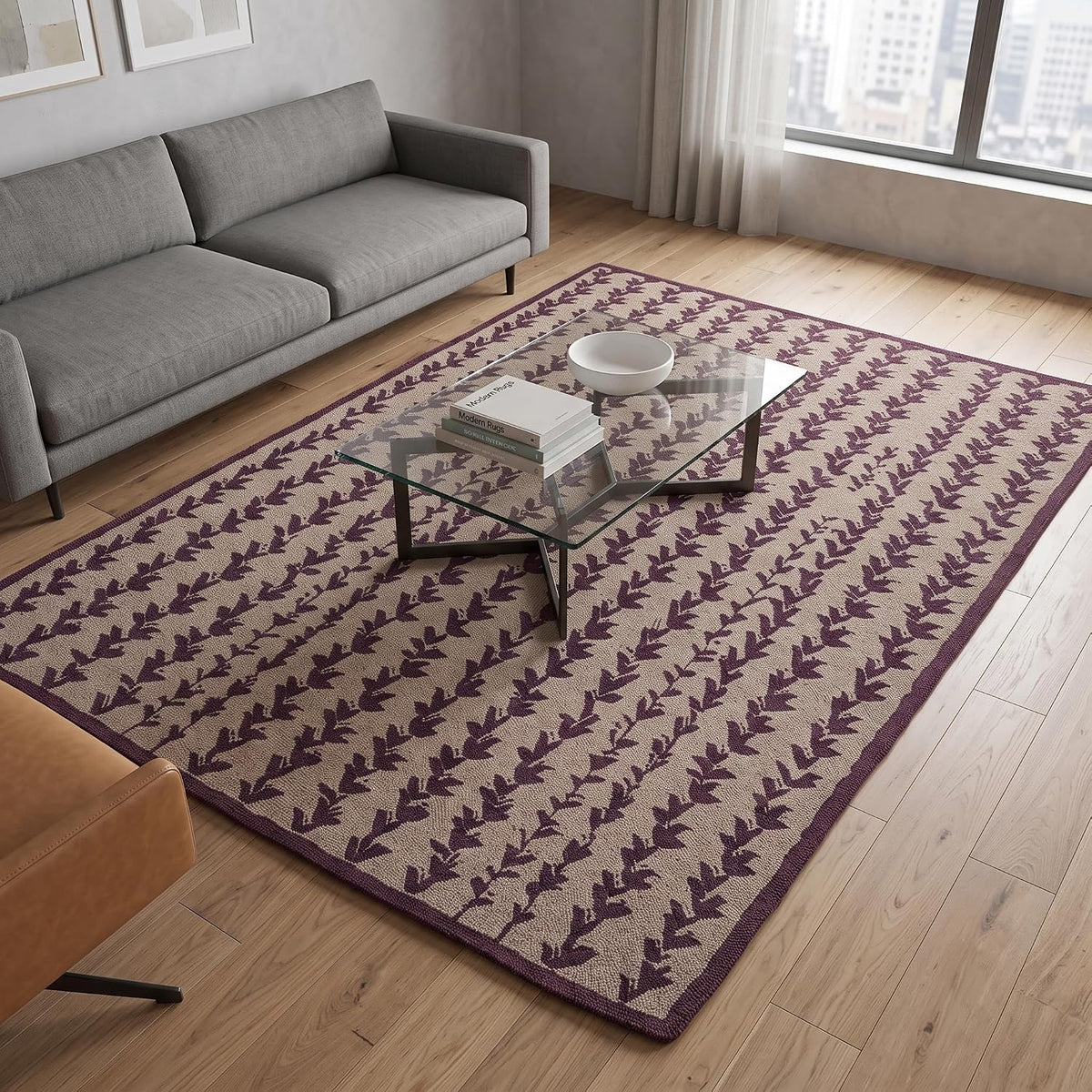 Hand-Tufted Wool Area Rug, Botanical Vine Pattern, Soft Thick Wool Carpet
