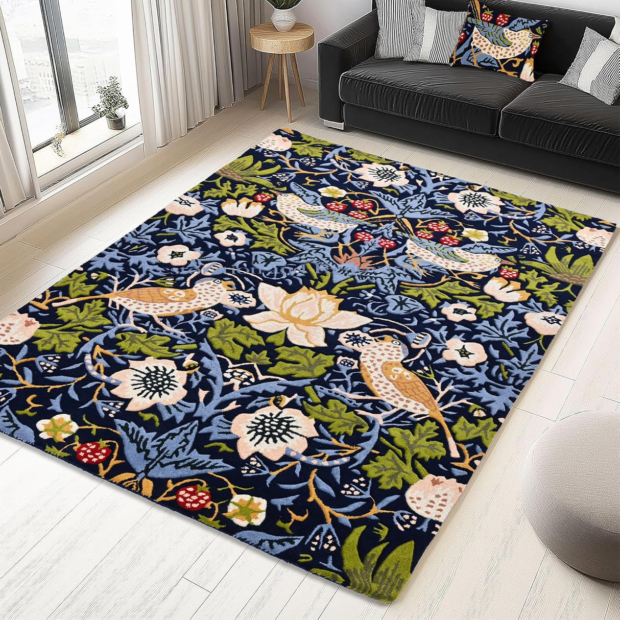Premium Handmade Wild Strawberry Floral Wool Area Rug