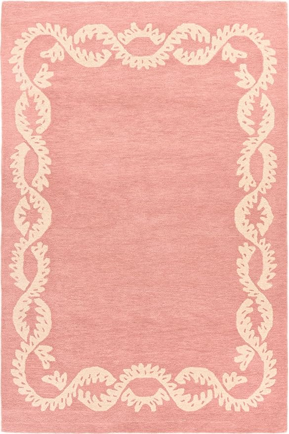 Hand-Tufted Wool Rug - Intricate White Vine Border Carpet