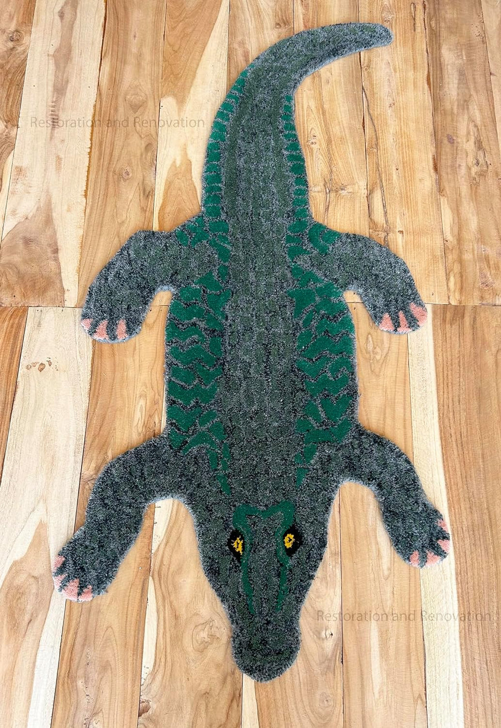 Handmade 100% Wool Area Rug with Realistic Crocodile-Inspired Animal Print Design