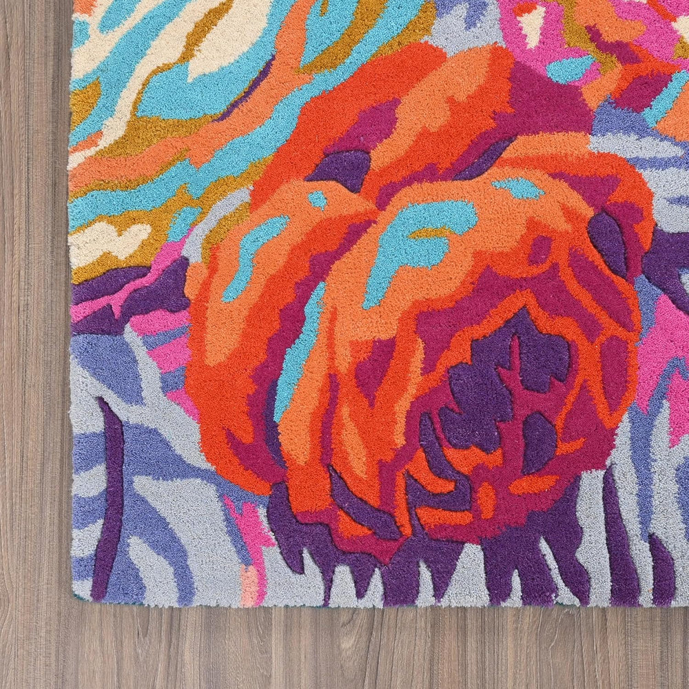 Modern Rose Floral Wool Rug | Colorful Garden Flower Design Carpet