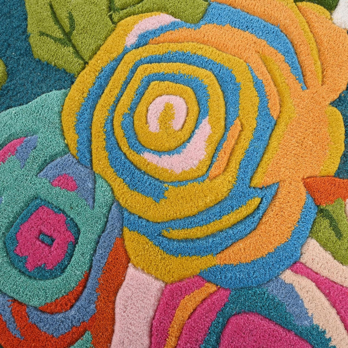Handmade Colorful Roses Floral Wool Area Rug