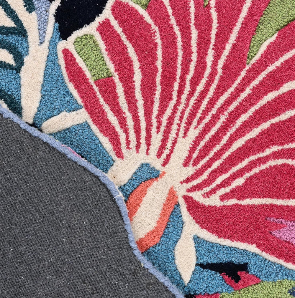 Handmade Floral Wool Area Rug - Irregular Oval Shape