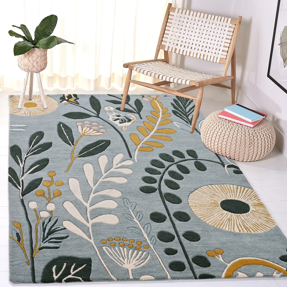 Hand-Tufted Wool Area Rug - Modern Floral Design, Soft & Durable, Non-Slip & Pet-Friendly Carpet for Living Room & Bedroom
