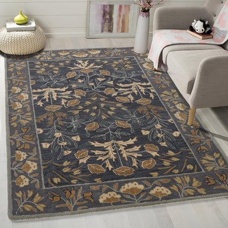 Hand-Tufted Adeline Wool Rug in Beige/Blue with Traditional Floral Tulip Design