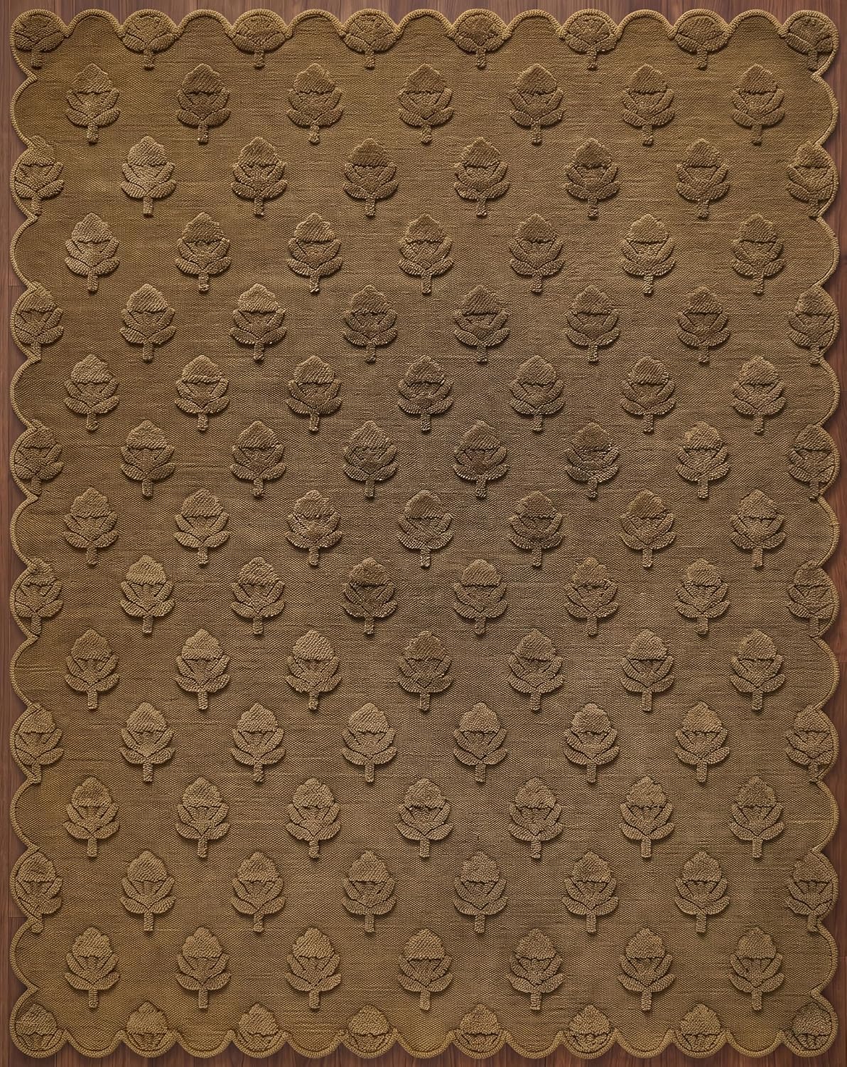 Hand Tufted Wool Rug, Floral Botanical Pattern with Scalloped