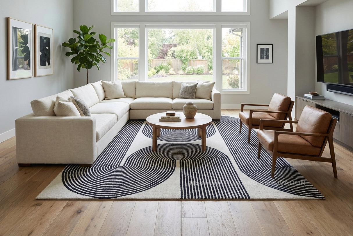 Gold, Ink & Olive Modern Hand-Tufted Wool Area Rug