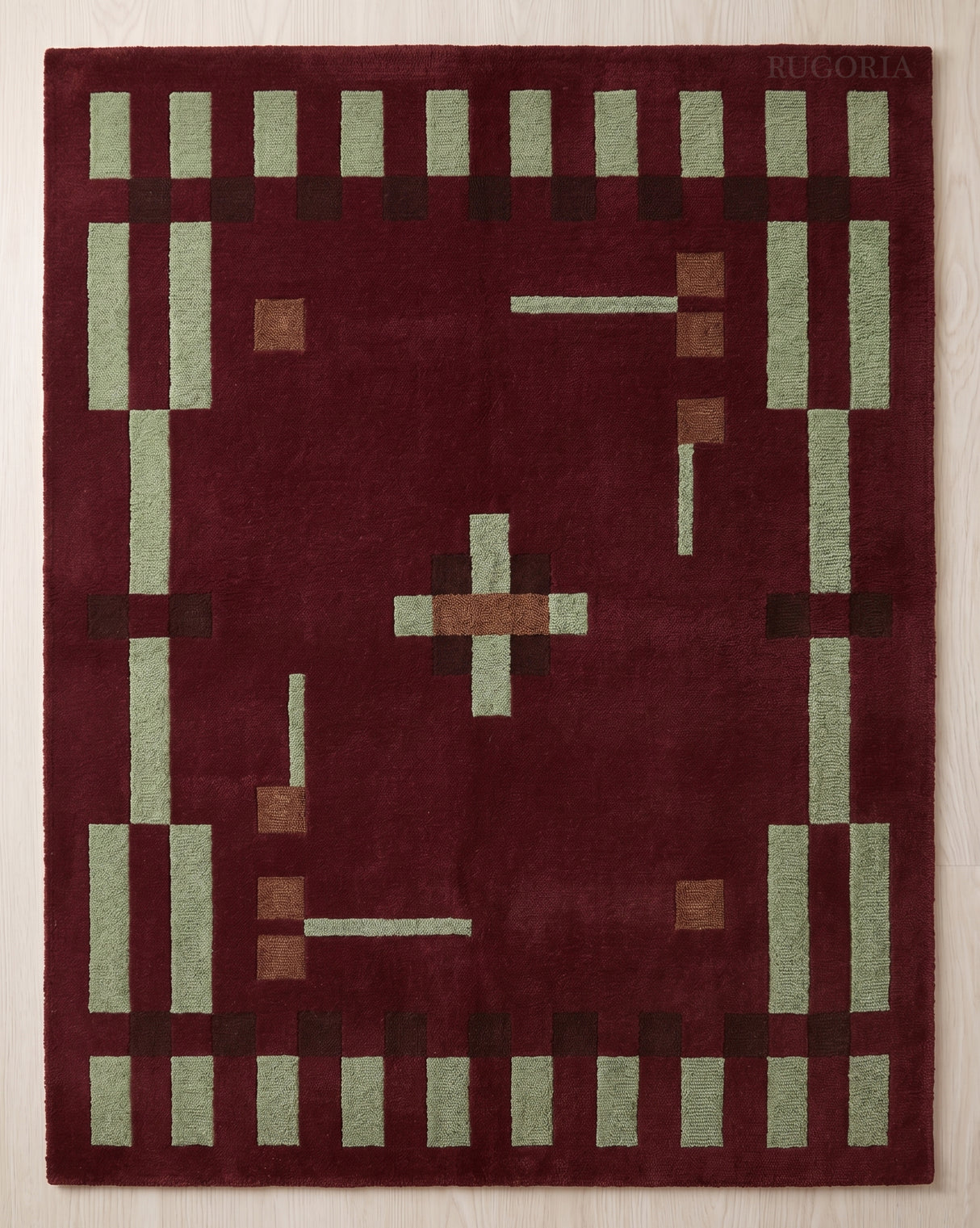 Hand Tufted Wool Rug, Modern Abstract Geometric Border Design