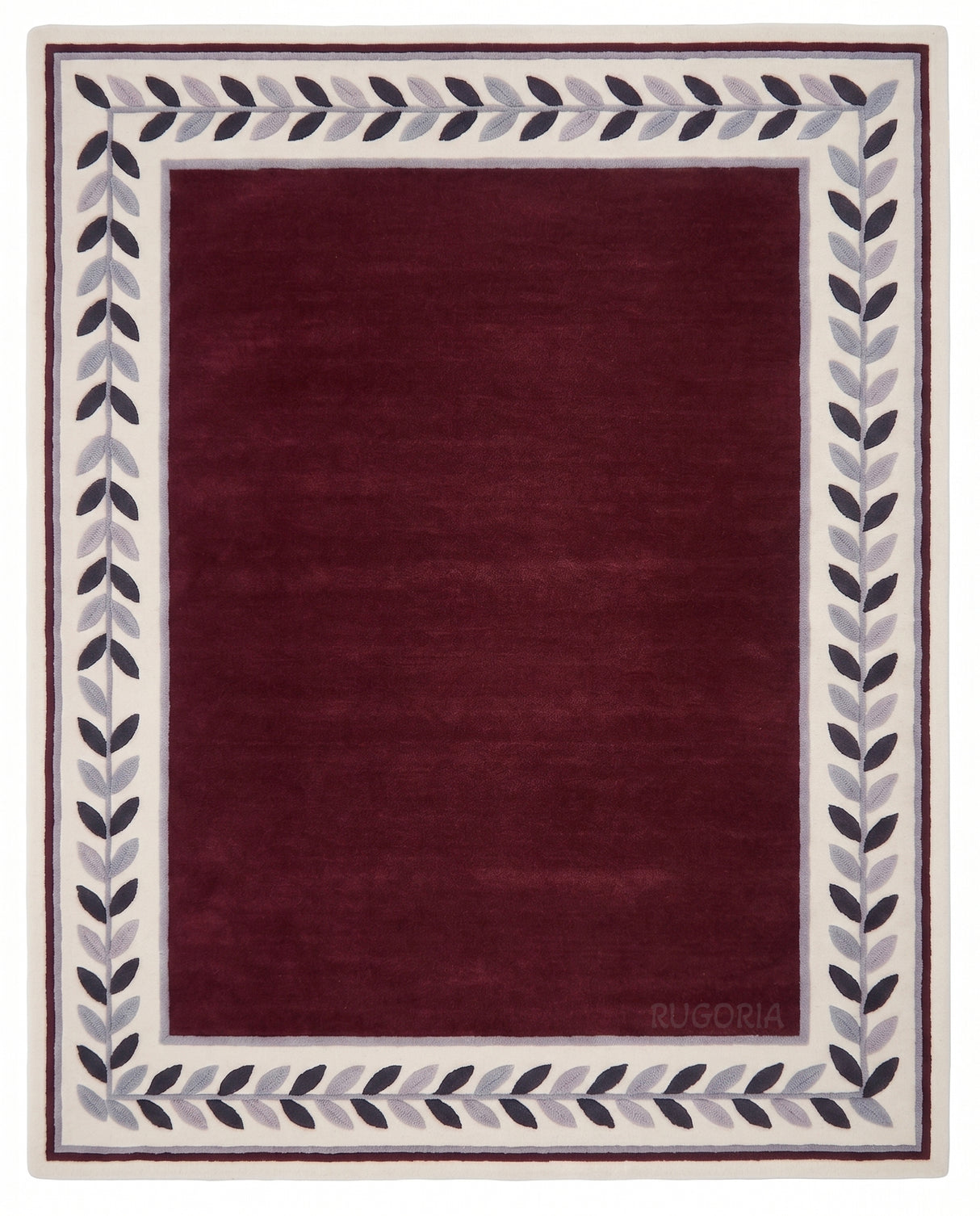Modern Hand Tufted Wool Rug, Botanical Leaf Border Design