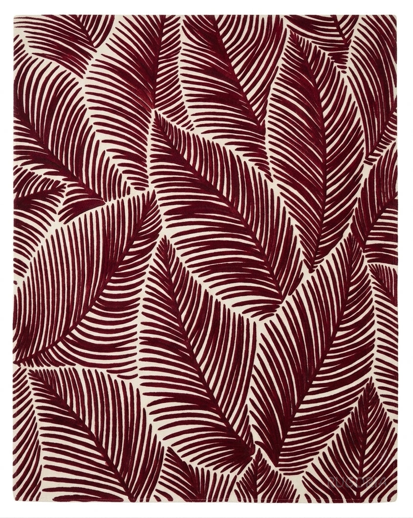 Hand Tufted Wool Area Rug, Tropical Palm Leaf Botanical Design