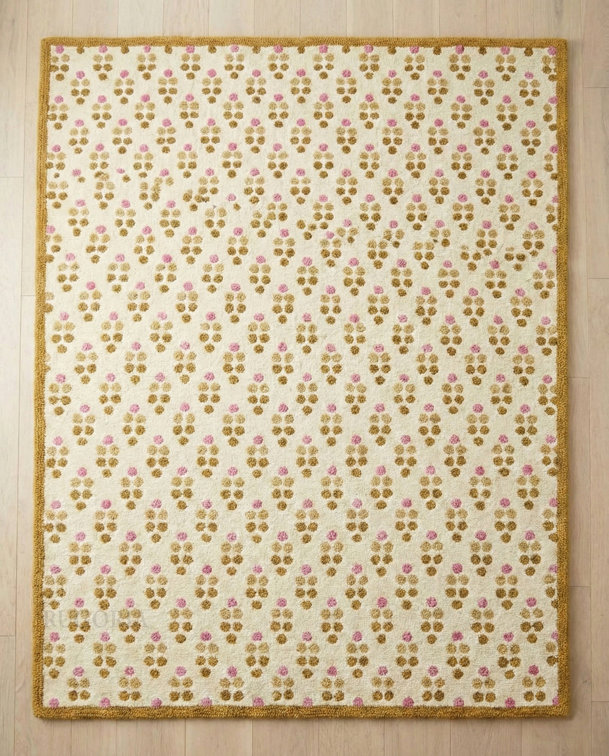 Hand Tufted Wool Area Rug Floral Dot Pattern