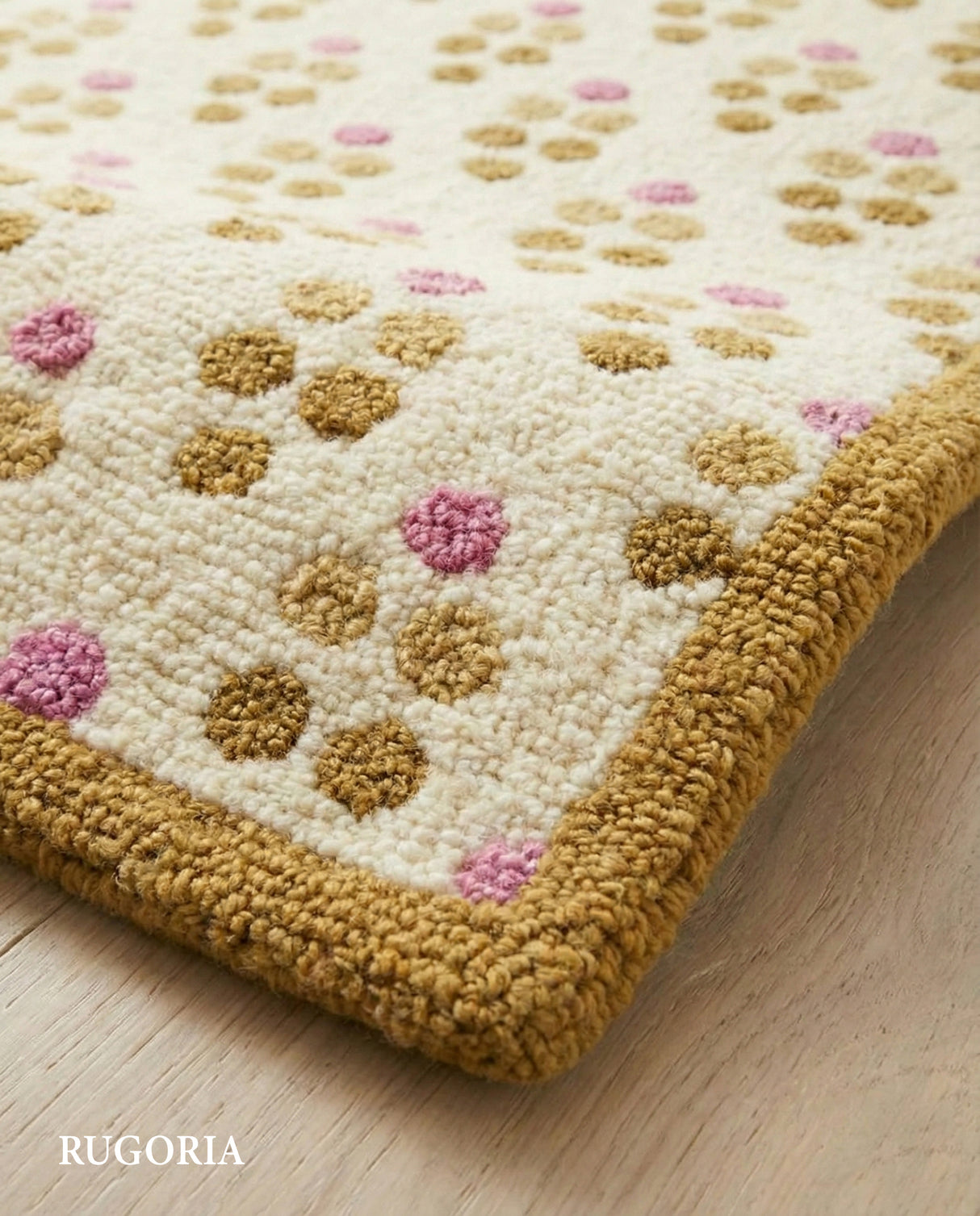 Hand Tufted Wool Area Rug Floral Dot Pattern