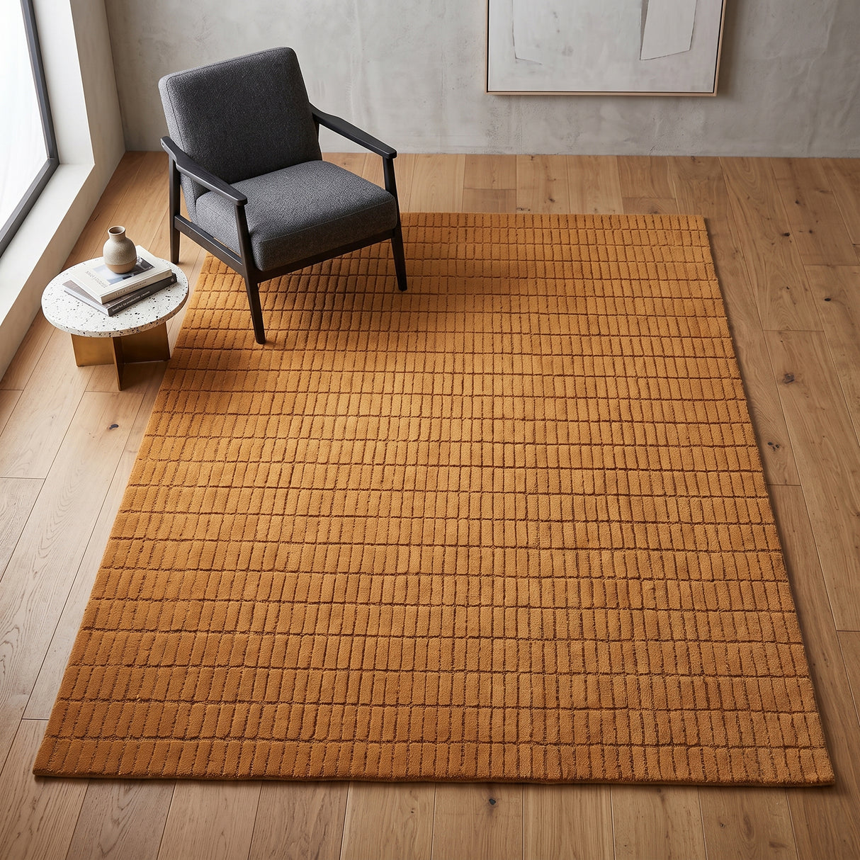 Hand-Tufted 100% Wool Rug – Unique Modern Geometric Grid Pattern