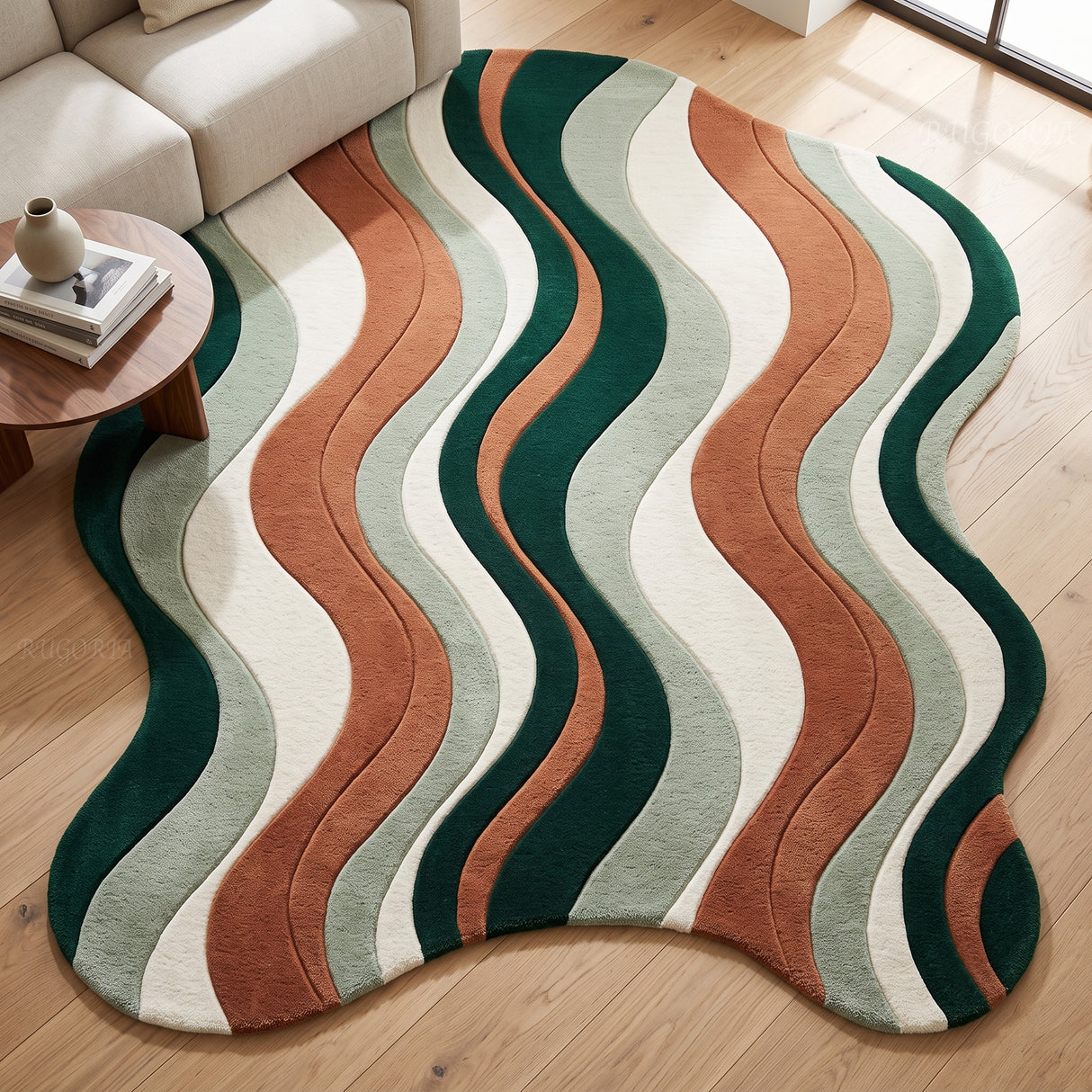 Modern Hand Tufted Wool Area Rug, Abstract Wave Striped Pattern,