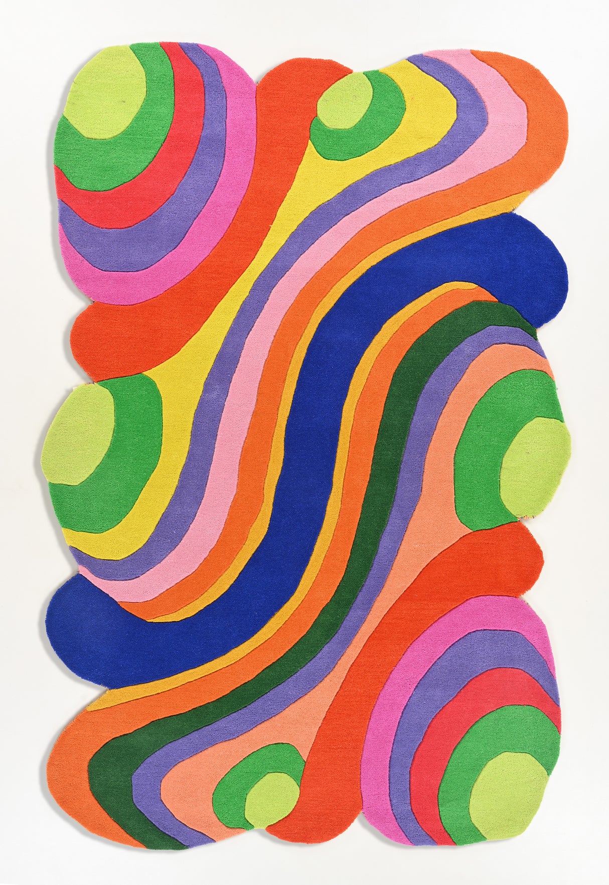 Modern Handmade Colorful Wave Design Wool Area Rug - Artistic Rainbow Pattern | Thick and Plush Carpet for Contemporary Living Room, Bedroom, or Kids’ Playroom