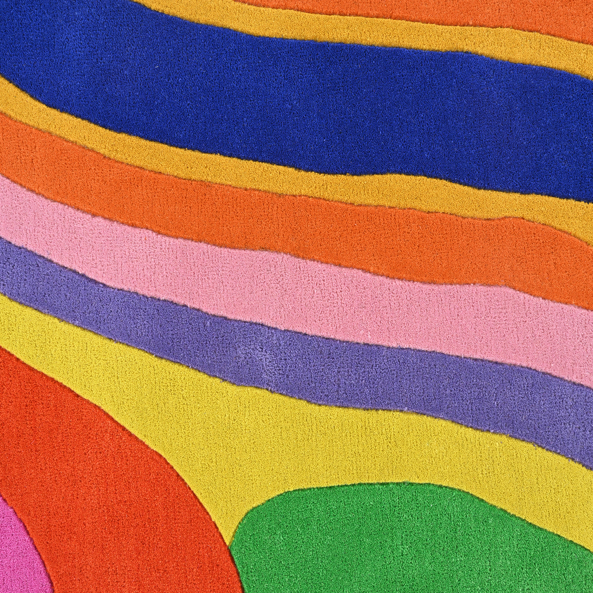 Modern Handmade Colorful Wave Design Wool Area Rug - Artistic Rainbow Pattern | Thick and Plush Carpet for Contemporary Living Room, Bedroom, or Kids’ Playroom