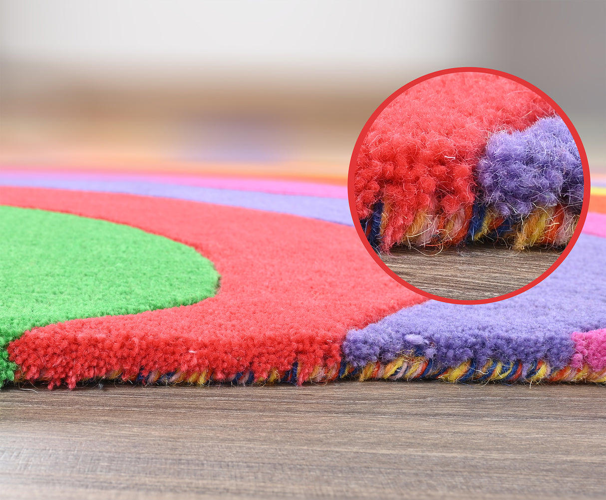 Modern Handmade Colorful Wave Design Wool Area Rug - Artistic Rainbow Pattern | Thick and Plush Carpet for Contemporary Living Room, Bedroom, or Kids’ Playroom
