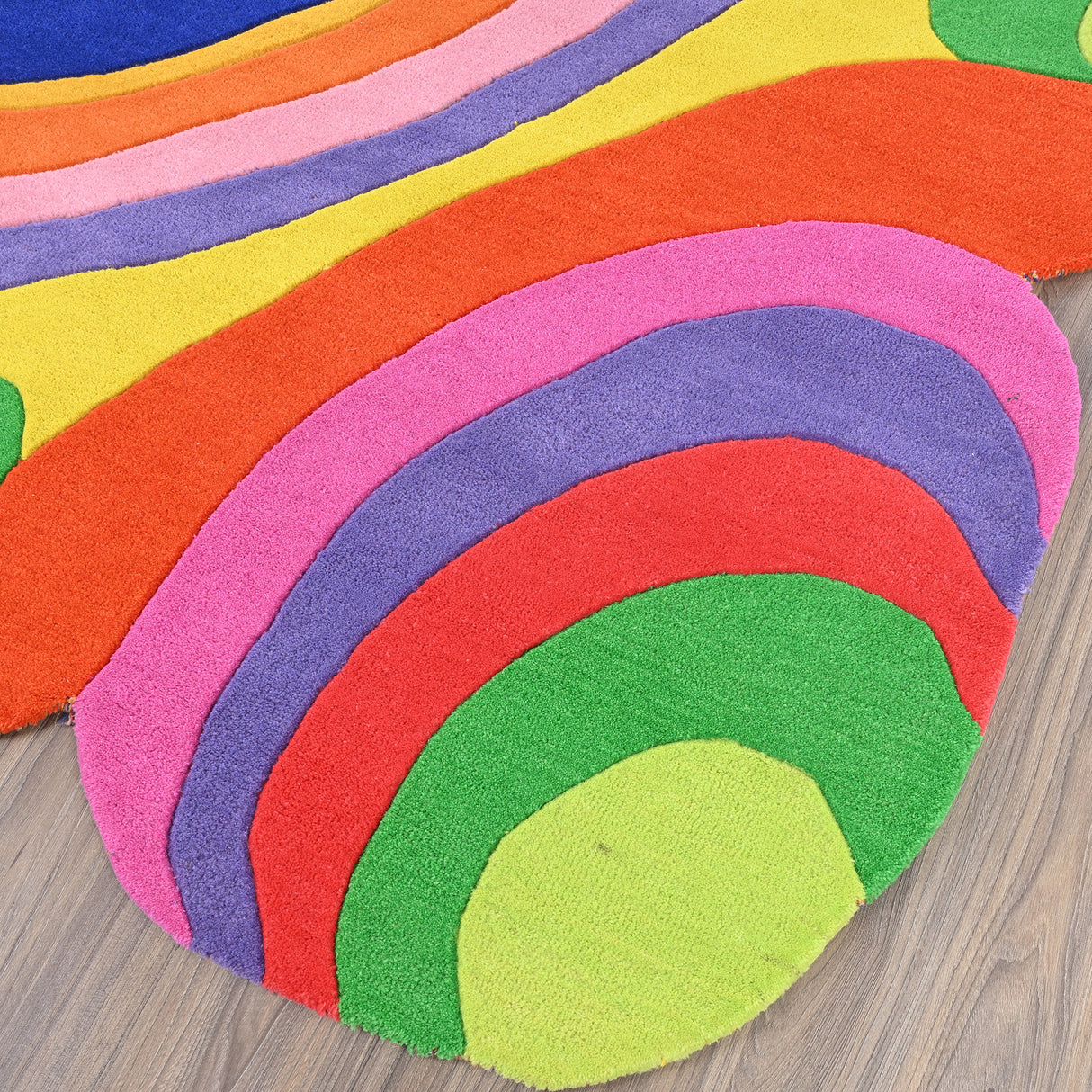 Modern Handmade Colorful Wave Design Wool Area Rug - Artistic Rainbow Pattern | Thick and Plush Carpet for Contemporary Living Room, Bedroom, or Kids’ Playroom