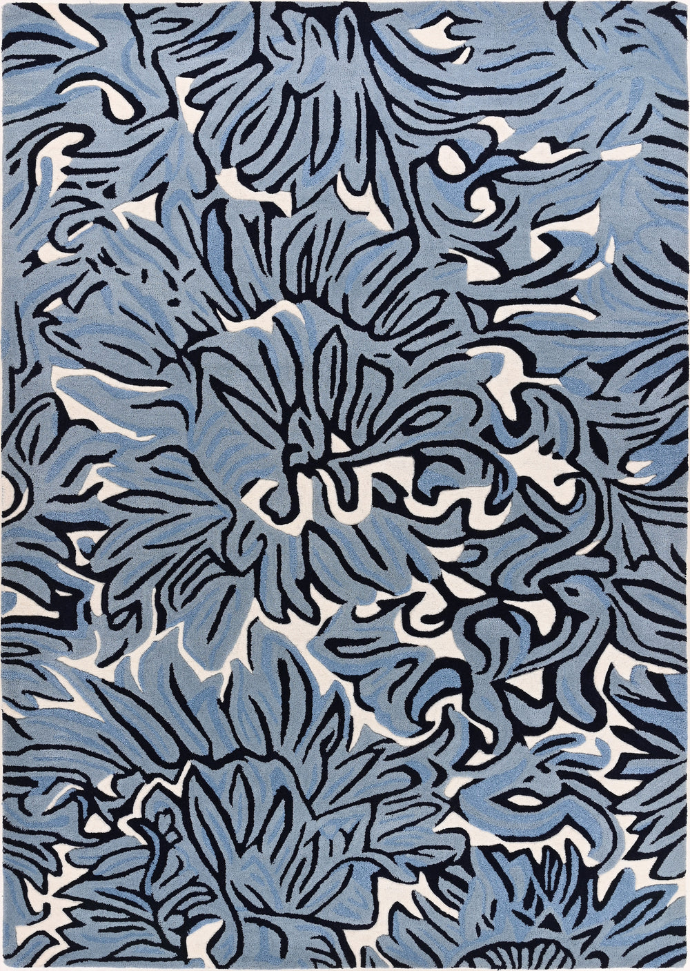 Modern Blue Floral Wool Area Rug – Hand-Tufted Abstract Botanical Design | Thick, Durable, and Luxurious Carpet for Living Room, Bedroom, or Office Décor
