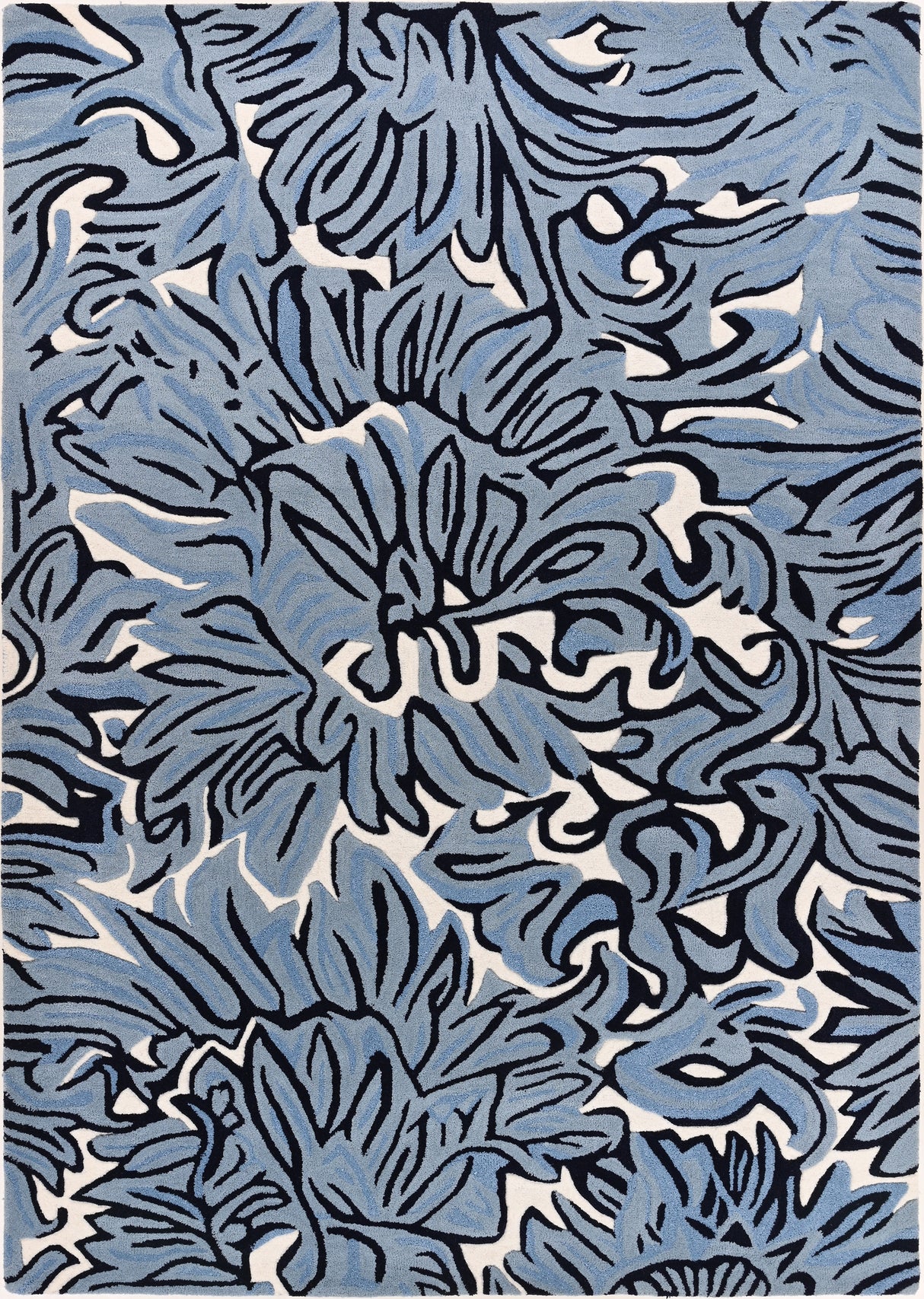 Modern Blue Floral Wool Area Rug – Hand-Tufted Abstract Botanical Design | Thick, Durable, and Luxurious Carpet for Living Room, Bedroom, or Office Décor