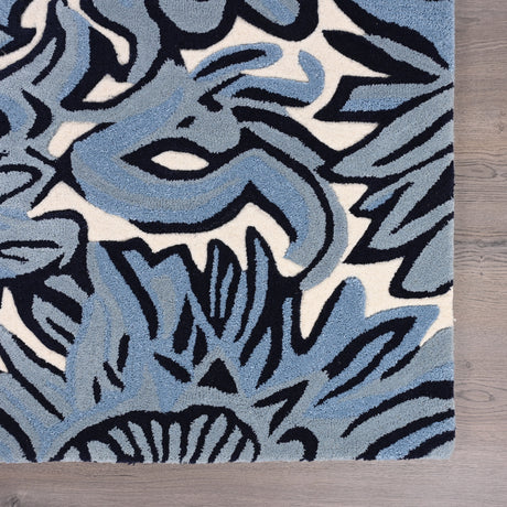 Modern Blue Floral Wool Area Rug – Hand-Tufted Abstract Botanical Design | Thick, Durable, and Luxurious Carpet for Living Room, Bedroom, or Office Décor