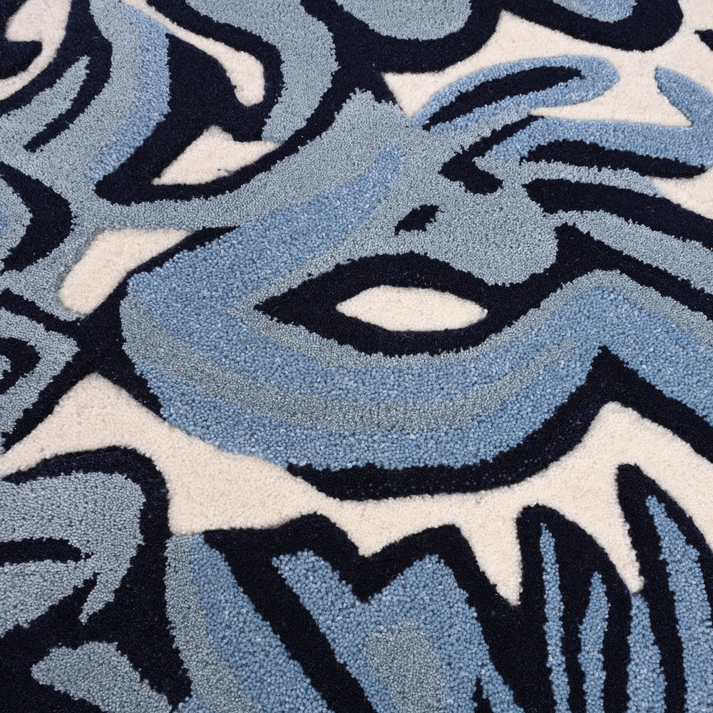 Modern Blue Floral Wool Area Rug – Hand-Tufted Abstract Botanical Design | Thick, Durable, and Luxurious Carpet for Living Room, Bedroom, or Office Décor