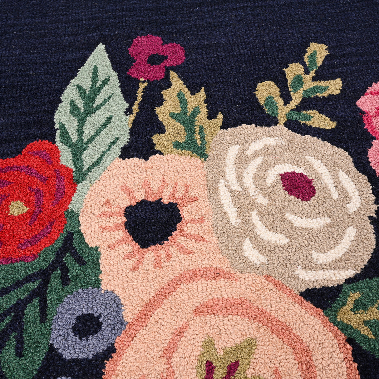 Hand-Tufted Wool Area Rug with Plush Thick Pile and Vibrant Floral Border Design - Decorative Navy Center Carpet for Living Room, Bedroom, or Office Decor