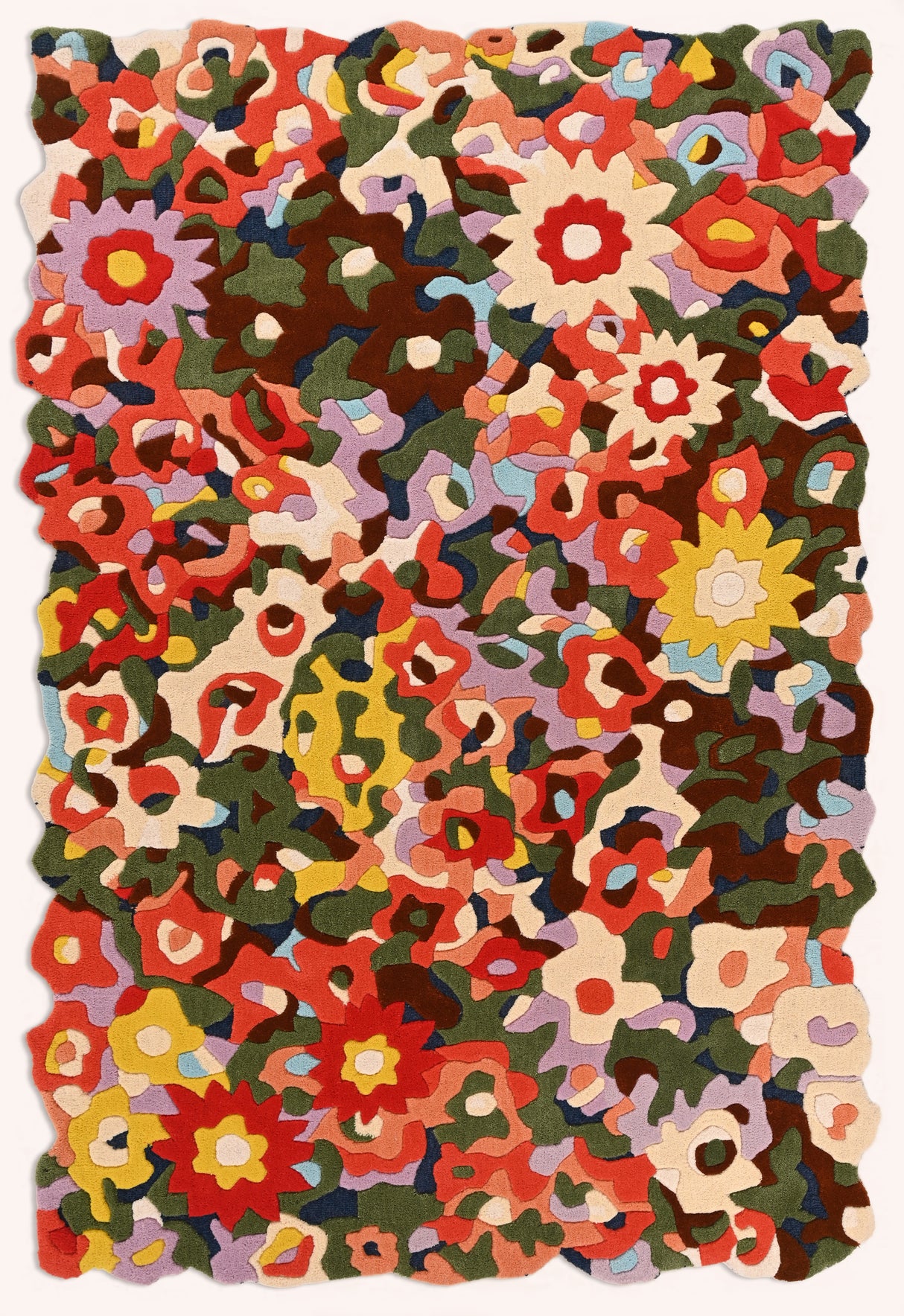 Handmade Colorful Floral Wool Area Rug - Blooming Flower Overflow Design - Unique Irregular Shape Rug | Ideal for Home Decor and Living Spaces