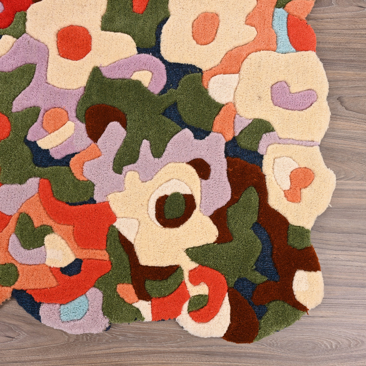 Handmade Colorful Floral Wool Area Rug - Blooming Flower Overflow Design - Unique Irregular Shape Rug | Ideal for Home Decor and Living Spaces
