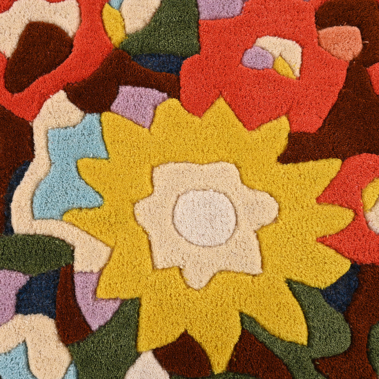 Handmade Colorful Floral Wool Area Rug - Blooming Flower Overflow Design - Unique Irregular Shape Rug | Ideal for Home Decor and Living Spaces