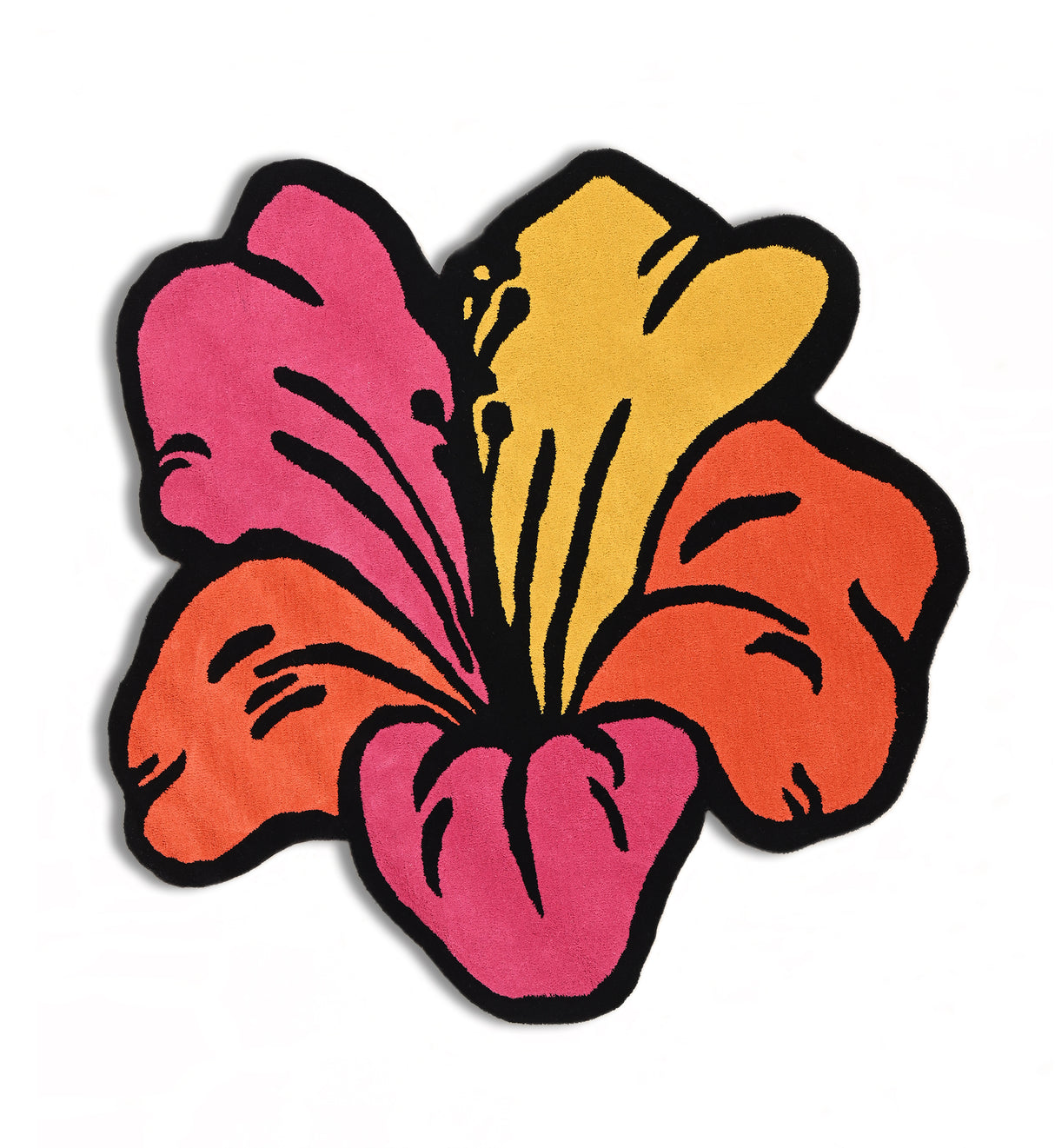 Irregular Shape Wool Area Rug with Vibrant Floral Bloom Design | Hand-Tufted in Pink, Orange & Yellow | Modern Rug for Living Room, Bedroom & Home