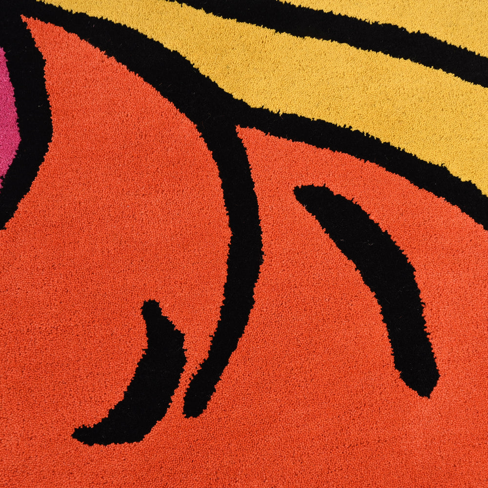 Irregular Shape Wool Area Rug with Vibrant Floral Bloom Design | Hand-Tufted in Pink, Orange & Yellow | Modern Rug for Living Room, Bedroom & Home