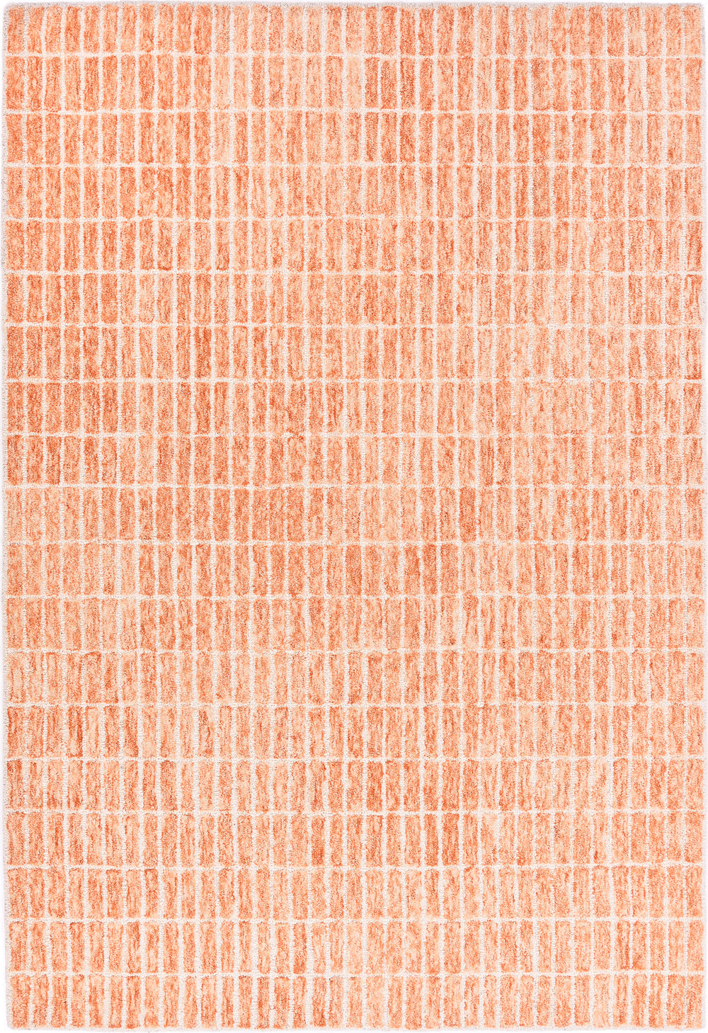 Orange and white woven rug with a textured pattern.