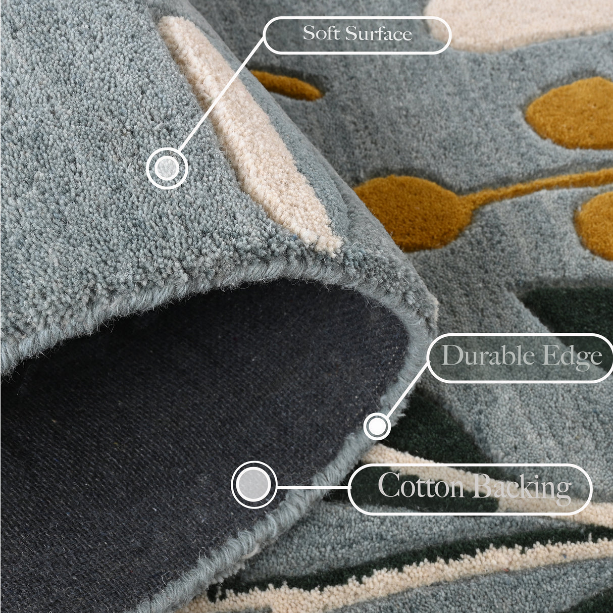 Hand-Tufted Wool Area Rug - Modern Floral Design, Soft & Durable, Non-Slip & Pet-Friendly Carpet for Living Room & Bedroom