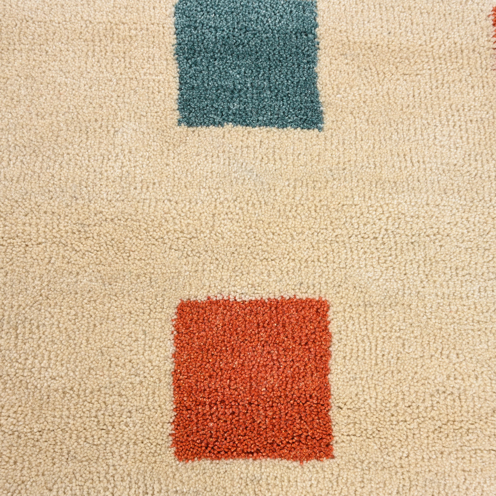 Hand-Tufted 100% Wool Rug – Colorful Squares on Scalloped Cream Base